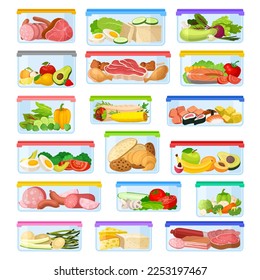 Food Containers with Different Products as Storage and Safekeeping Big Vector Set