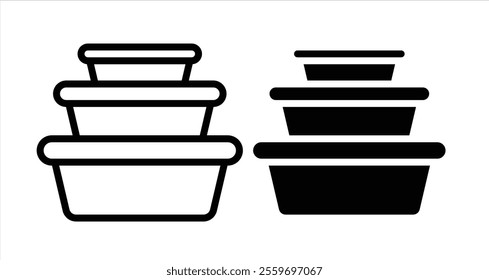 Food containers Icon collection in filled and stroke style.