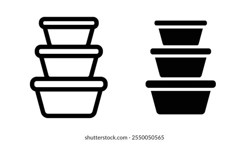 Food containers Icon set in black filled and line.