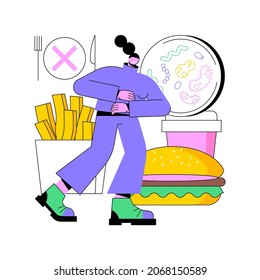 Food contamination abstract concept vector illustration. Nutrition illness, food safety, environment poisoning, raw meat, production hygiene, agriculture industry, dirty hand abstract metaphor.