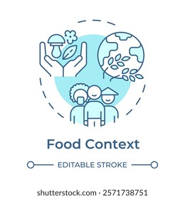 Food context soft blue concept icon. Cultural heritage, diversity. Agriculture, ecology. Round shape line illustration. Abstract idea. Graphic design. Easy to use in infographic, presentation