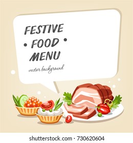 Food cooked dishes festive holiday celebration background with boiled pork tartlets 