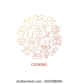 Food cooking abstract gradient linear concept layout with headline. Recipe for preparing lunch. Culinary minimalistic idea. Thin line graphic drawings. Isolated vector contour icons for background