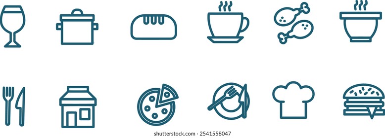 Speisen und Kochen Symbol, Vektorlinienset 
