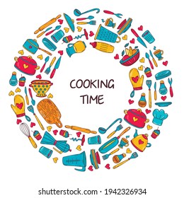 Food cooking kitchen doodle icons vector set