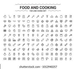 Food and Cooking. Minimalism vector symbols, line icons set for mobile and desktop screens design.