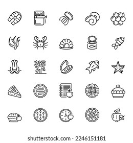 Food and Cooking. Minimalism vector symbols, line icons set.