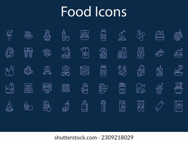 Food and Cooking. Minimalism vector symbols, line icons set for mobile and desktop screens design. Food and drinks icon. Restaurant line icons set. Vector illustration.