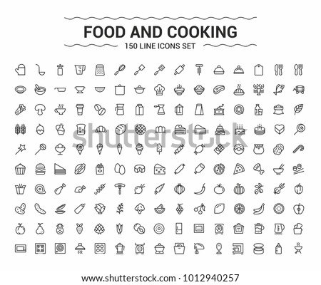 Food and Cooking. Minimalism vector symbols, line icons set for mobile and desktop screens design.