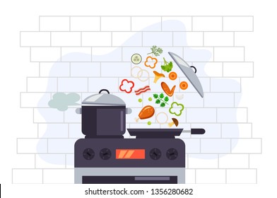 Food cooking preparing culinary concept. Vector flat graphic design banner web page illustration