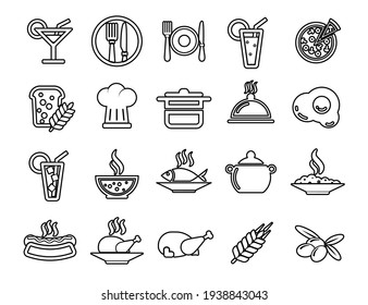 Food and cooking Set vector line icons with open path elements for mobile concepts and web apps. Collection modern infographic logo and pictogram.