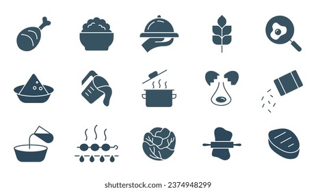 Food and cooking solid icon set. concept of  kitchen, foods, meals, restaurant, dish icons vector