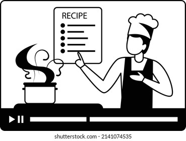 Food Cooking Webinar Vector Icon Design, Online video Training Symbol, E-Learning Sign, Virtual courses or Digital Academy Stock illustration, Bakery Chef Sharing secret Recipes Concept
