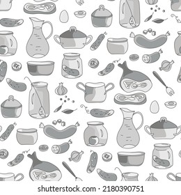 Food and Cookwares Seamless Pattern