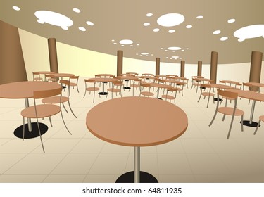 food cort cafe with tables in mall interior vector