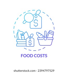 Food costs blue gradient concept icon. Grocery product abstract. Household budget. Basic need. Money expense. Personal finance. Commodity price idea thin line illustration. Isolated outline drawing