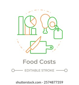 Food costs duo tone concept icon. Cooking ingredients buying. Restaurant operational expenses. Round two color outline illustration. Abstract vector design. Easy to use in promotional material