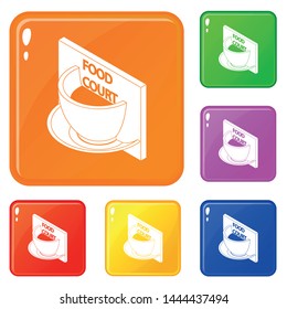 Food court icons set collection vector 6 color isolated on white background