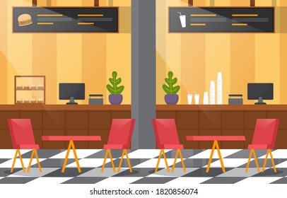 Food Court Indoor Interior Empty Restaurant Cafeteria Illustration