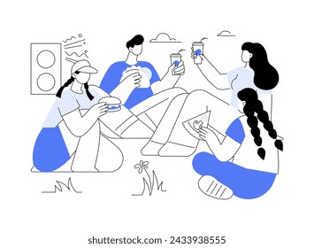 Food court isolated cartoon vector illustrations. Group of friends snacking during urban festival, eating food and watching open air concert, relax weekend, delicious sweets vector cartoon.