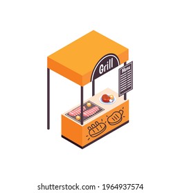 Food Court Isometric Icon With Outdoor Grill Stall Vector Illustration