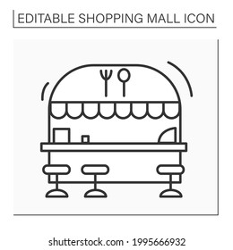 Food Court Line Icon. Food Area With Fast-food Outlets Located. Mini-restaurant Inside The Mall. Shopping Mall Concept. Isolated Vector Illustration. Editable Stroke