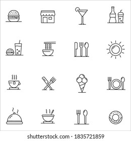 Food courts icons set. Outline set of food courts vector icons.