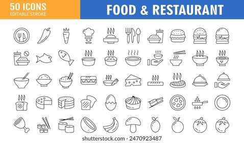 Food courts icons set. Outline set of food courts vector icons for web design isolated on white background