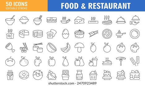 Food courts icons set. Outline set of food courts vector icons for web design isolated on white background