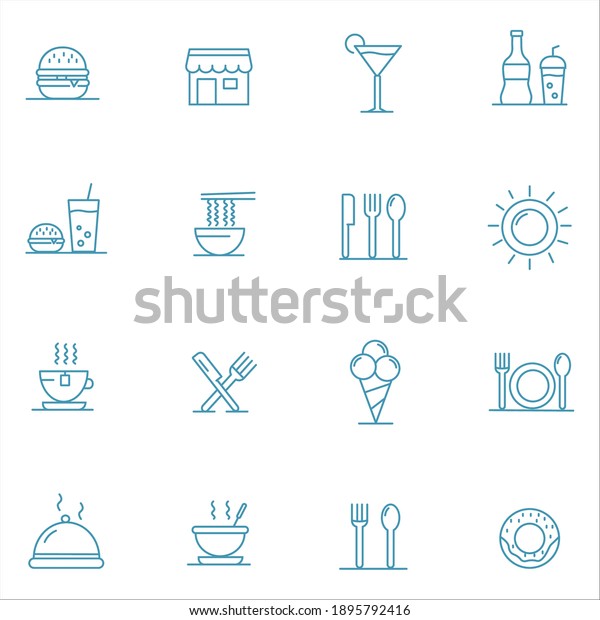 Food courts icons set. Outline set of food courts\
vector icons.