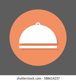 Food cover flat icon. Round colorful button, cloche circular vector sign with shadow effect. Flat style design