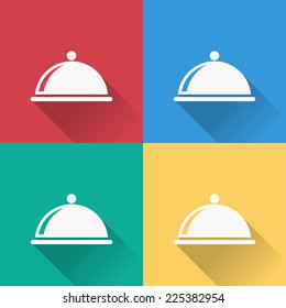 food cover icon , flat design on 4 color background