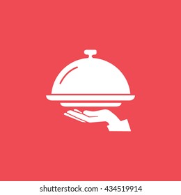 Food Cover On Hand Flat Icon On Red Background