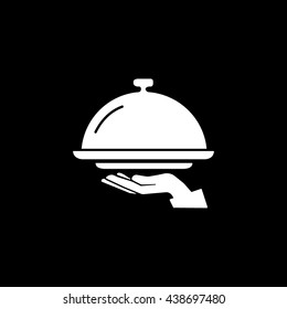 Food Cover On Hand Flat Icon On Black Background
