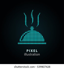 Food cover - pixel icon. Vector Illustration. Design logo element. Isolated on black background. It is easy to change to any color.