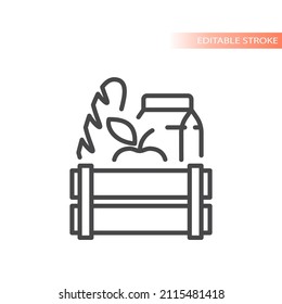 Food Crate Line Vector Icon. Grocery Basket, Farm Food Outlined Symbol.