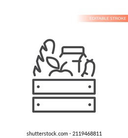 Food Crate Line Vector Icon. Farm Food Basket Outlined Symbol.