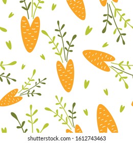 Food creative background Carrot seamless pattern Doodle vegetables texture Carrot design on white Vegan Vector