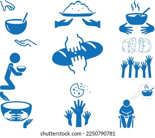 Food crisis icon set, increase grocery crisis icon set blue vector