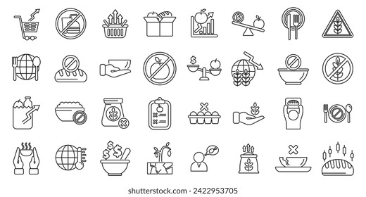 Food crisis icons set outline vector. Charity economy. Agriculture farming