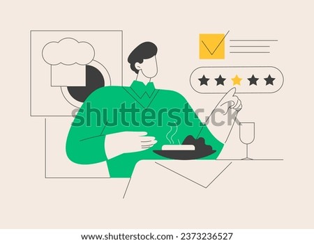 Food critic abstract concept vector illustration. Analyze food, restaurant chef, write review, rating, expert opinion, culinary show, undercover guest, travel guide abstract metaphor.