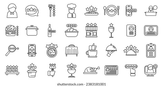 Food critic icons set outline vector. Food social review. Cooking critic expert