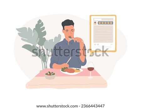 Food critic isolated concept vector illustration. Analyze food, restaurant chef, write review, rating, expert opinion, culinary show, undercover guest, travel guide vector concept.
