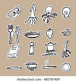 Food and cuisine cartoon drawing icons