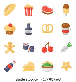 Food and Cuisines Icons in Modern Flat Style Pack 