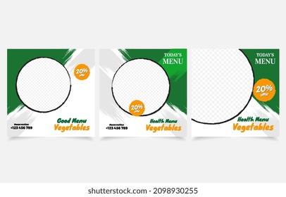 food culinary Instagram Social Media Post set vector design green colo 