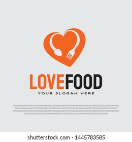 food culinary logo with love sign or heart concept. cooking icons. organic food emblem . restaurant creative symbols. food. vector illustration element