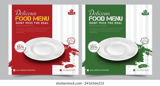 Food culinary Promotion template with plate. Social Media Post template. Set of Editable square banner template design food menu promotion banner frame. high resolution