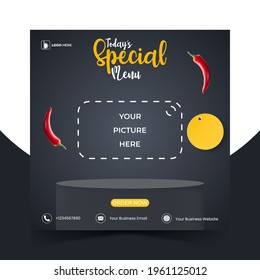 Food or culinary social media marketing template with podium. editable square social media post for promotion. 3d vector illustration.