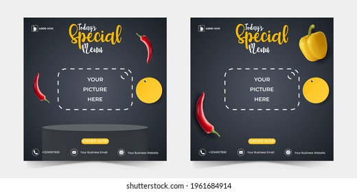 Food or culinary social media marketing template with podium. editable square social media post for promotion. 3d vector illustration.